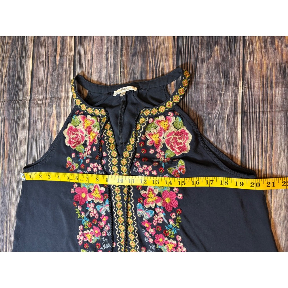 Andree by Unit Top Womens L Black Floral Embroidered Halter Boho Festival Rayon - Picture 5 of 11